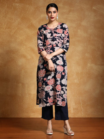 Varanga Women Bold Floral Printed Straight Kurta